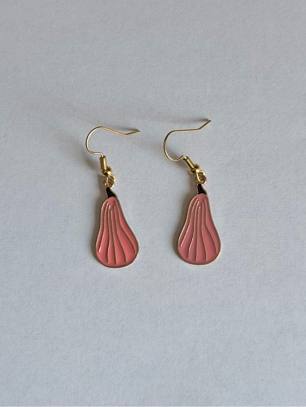 Fall Squash Gold-Tone Peach Enamel Drop Earrings Hand Painted Festive Jewelry